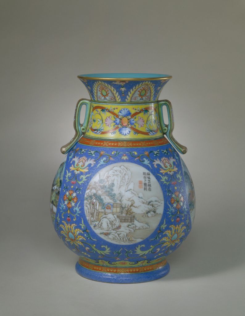 图片[4]-Pink color with enamel color, openning landscape pattern, rotary neck bottle-China Archive